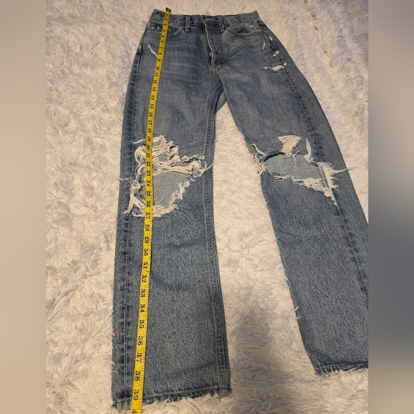 90s AGOLDE Mid Rise Loose Fit Ripped Wide Leg Cotton Jeans Size 23 - Picture 4 of 13